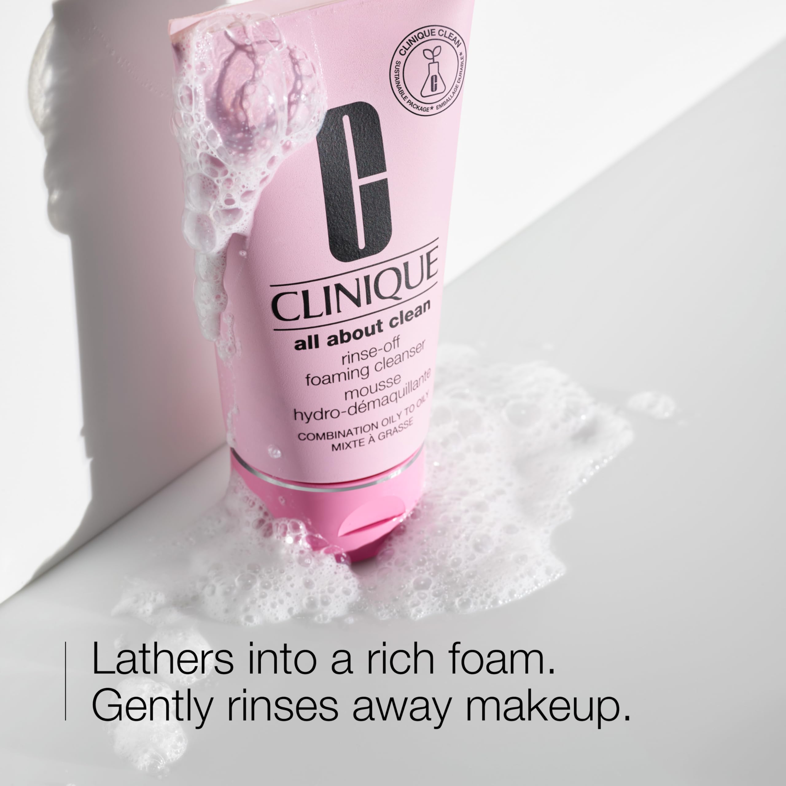 Clinique foam cleanser cream-to-mousse texture demonstration