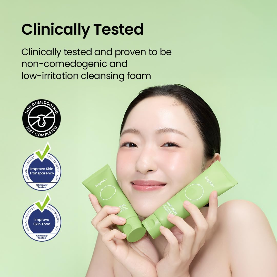 Close up of beplain Mung Bean Cleanser ingredient label
