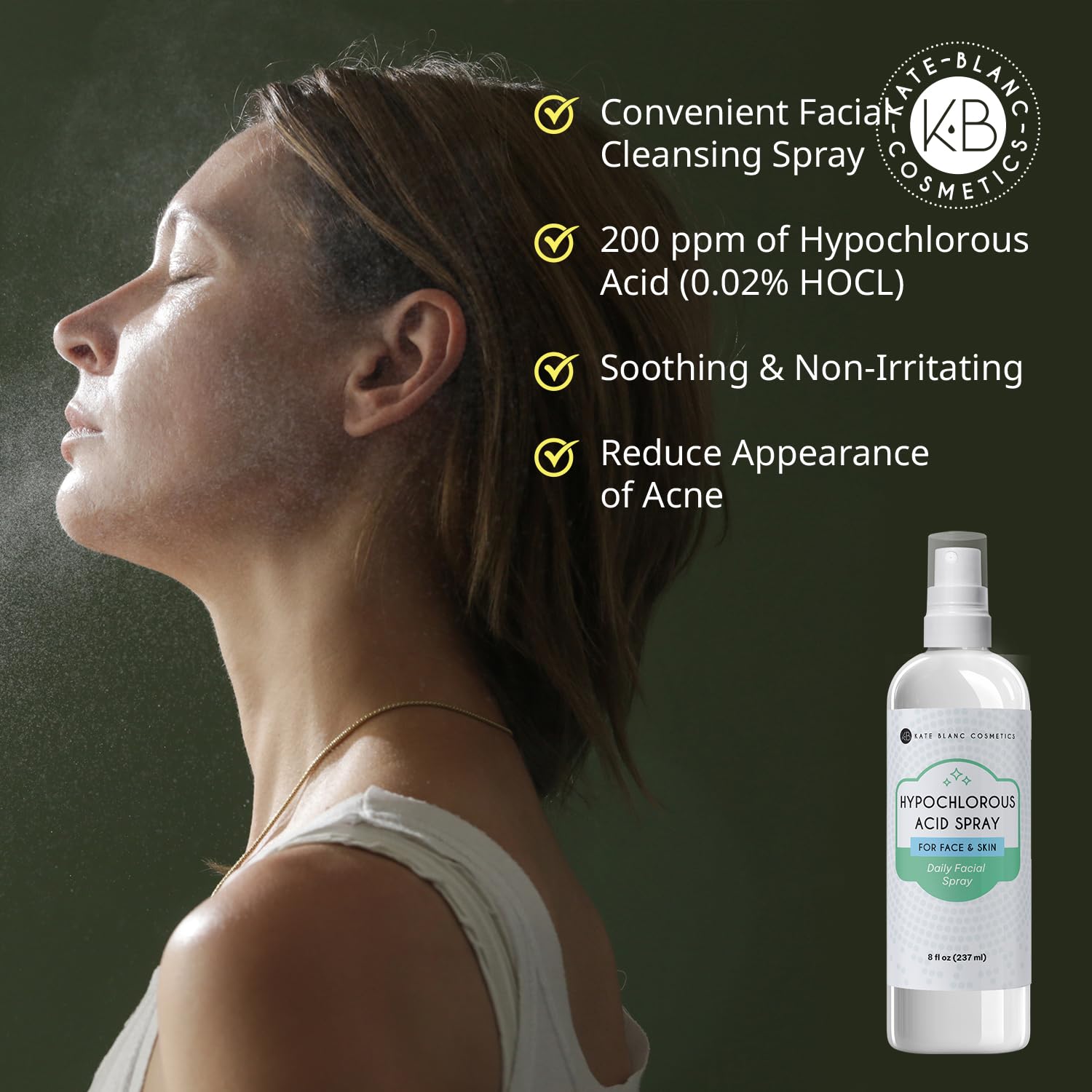 Back label of Kate Blanc Cosmetics HOCl facial cleanser