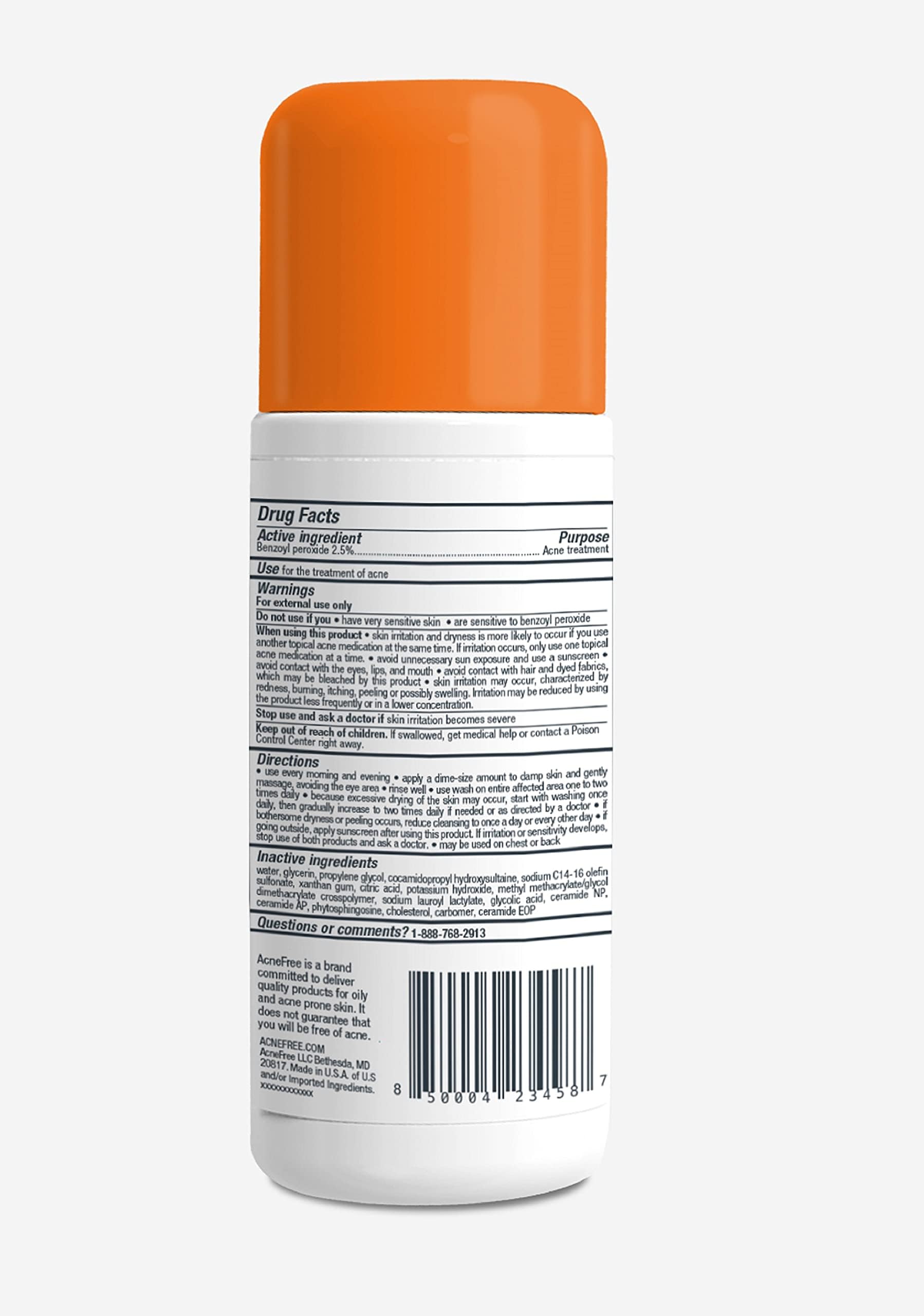 AcneFree 8 fluid ounce bottle side profile