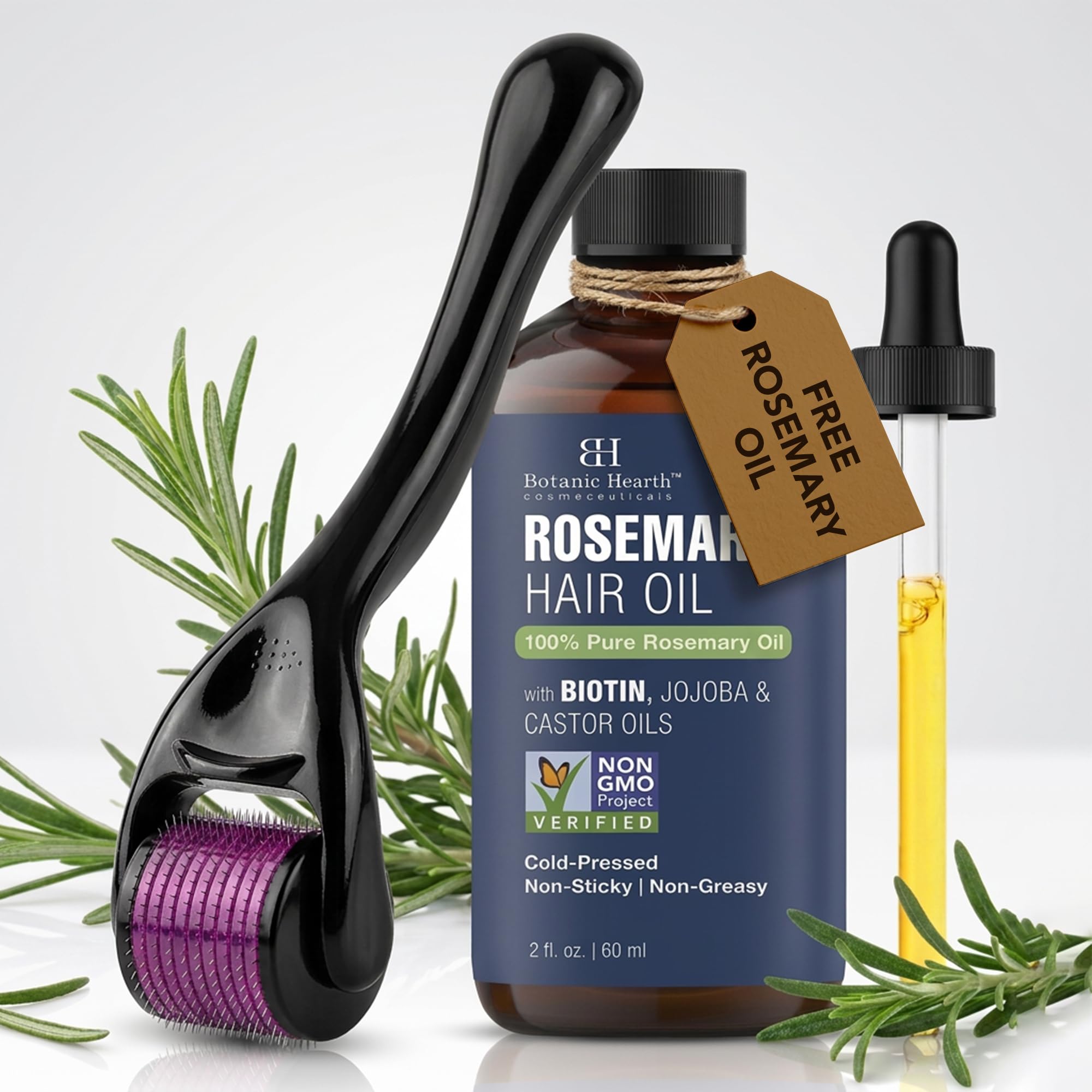 Botanic Hearth 100 percent pure rosemary hair oil with biotin and jojoba packaging