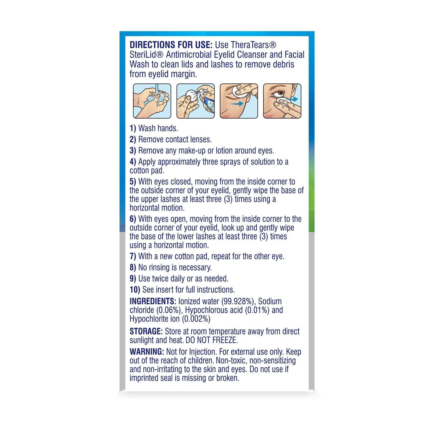 TheraTears SteriLid bottle showing hypochlorous acid ingredients