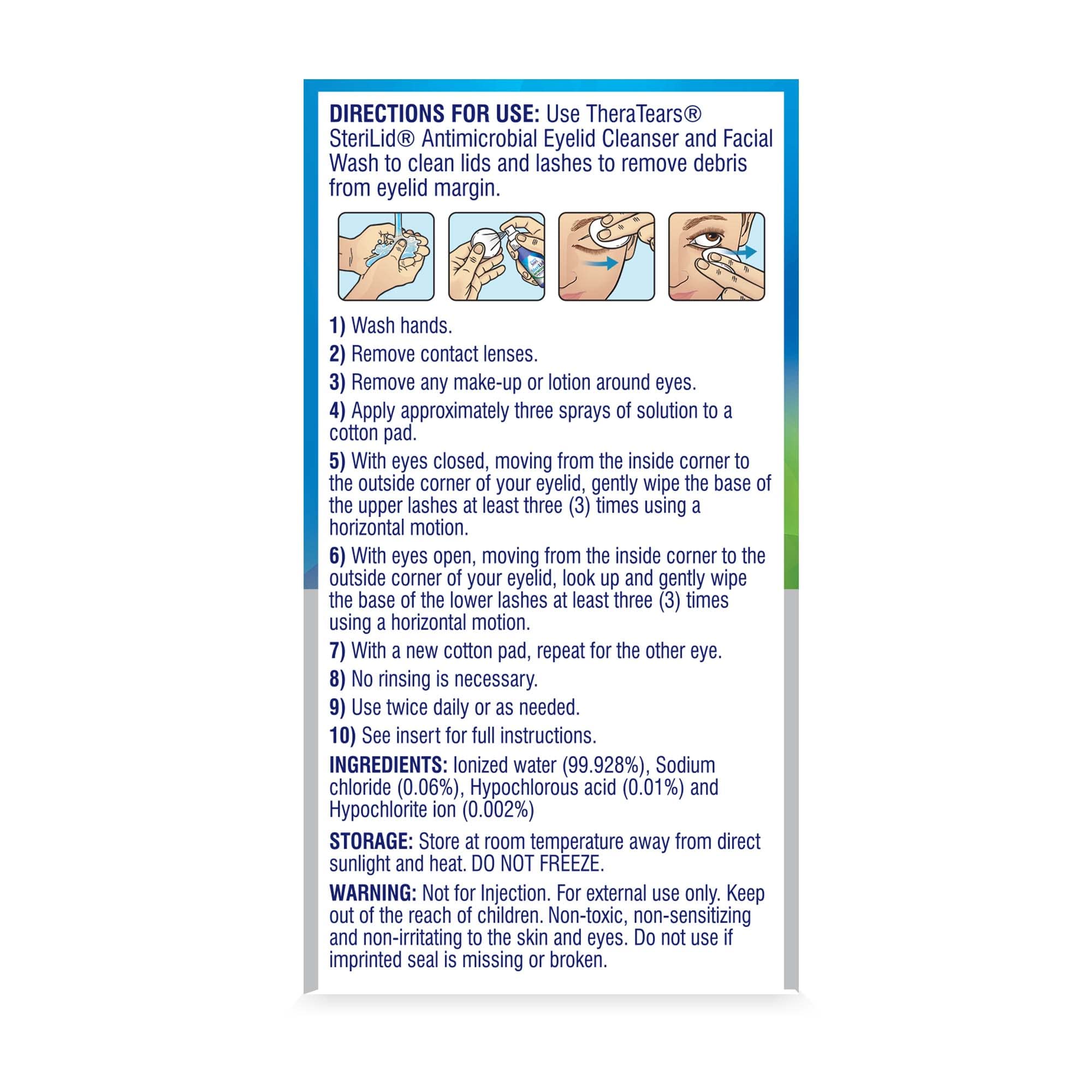 TheraTears SteriLid bottle showing hypochlorous acid ingredients
