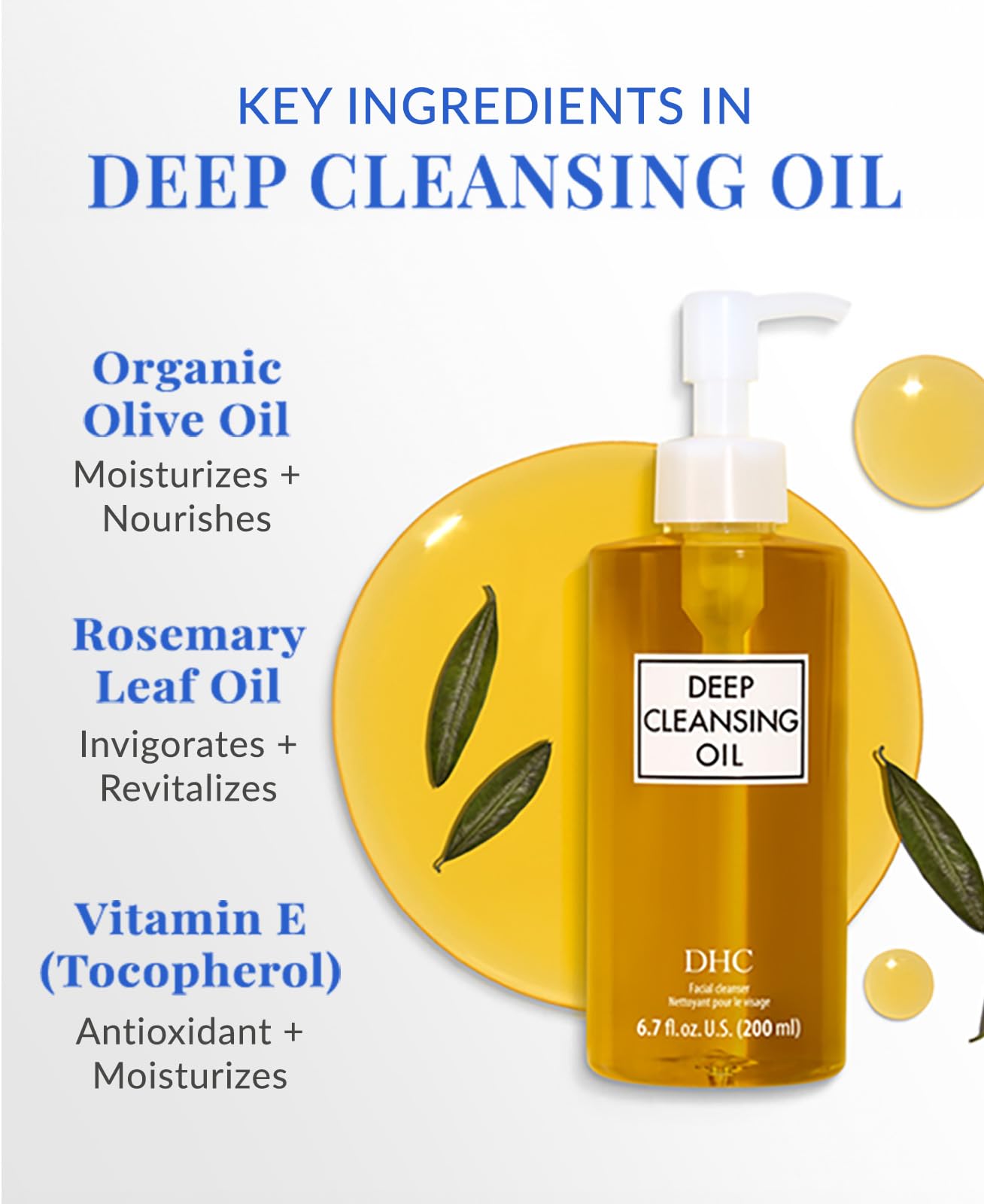 DHC olive oil based facial cleanser label