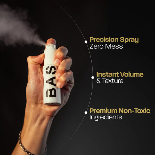 BASED BODYWORKS Volumizing Matte Finish Styling Powder bottle nozzle pump close up view