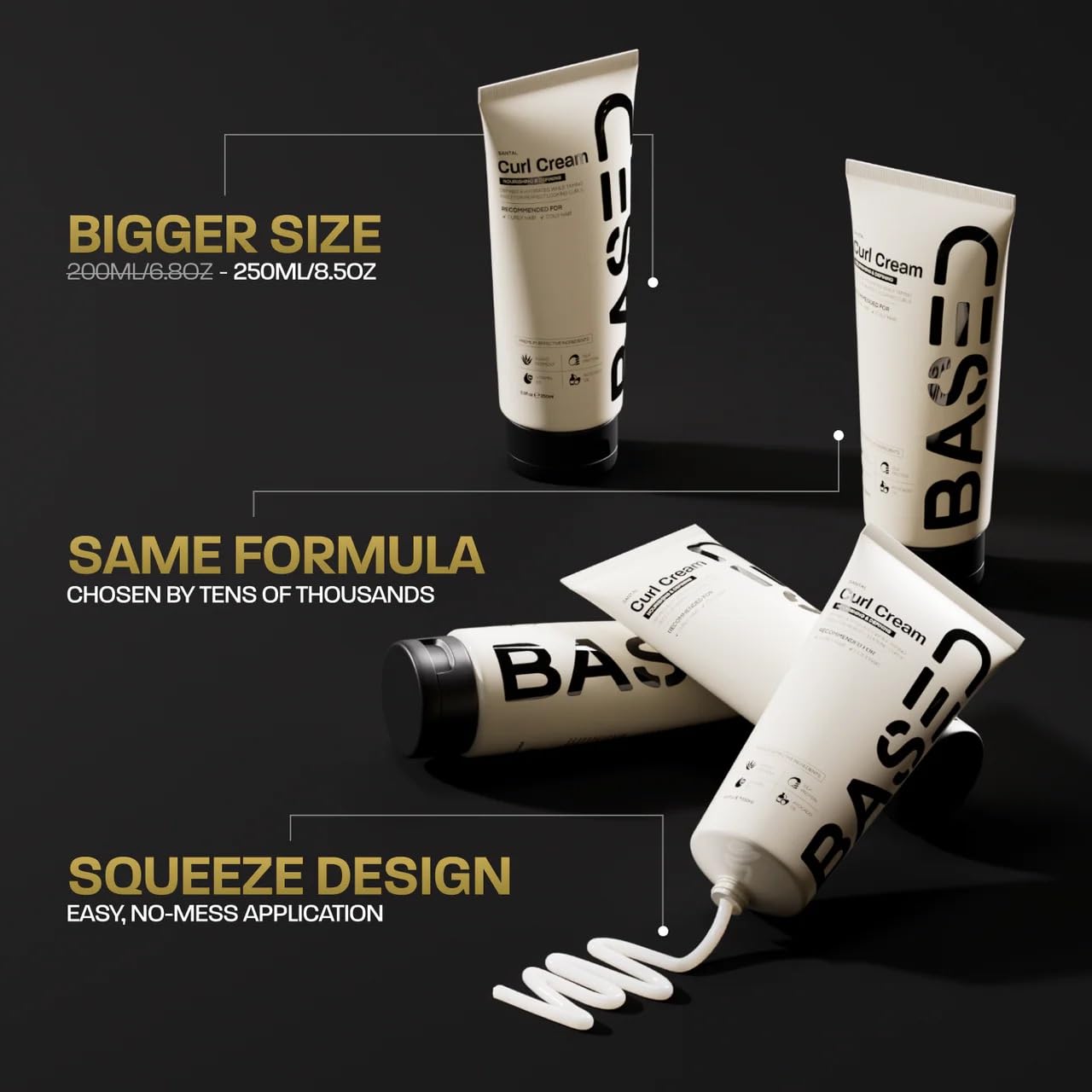 Side angle view of BASED BODYWORKS curl defining cream for men displaying authentic imported packaging details