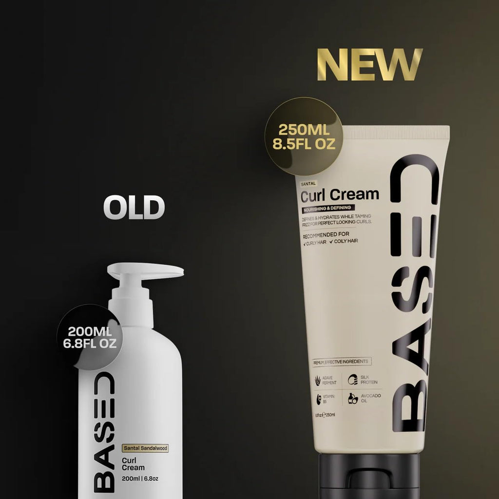 BASED BODYWORKS medium hold styling cream bottle standing upright showcasing the clean formula ingredients