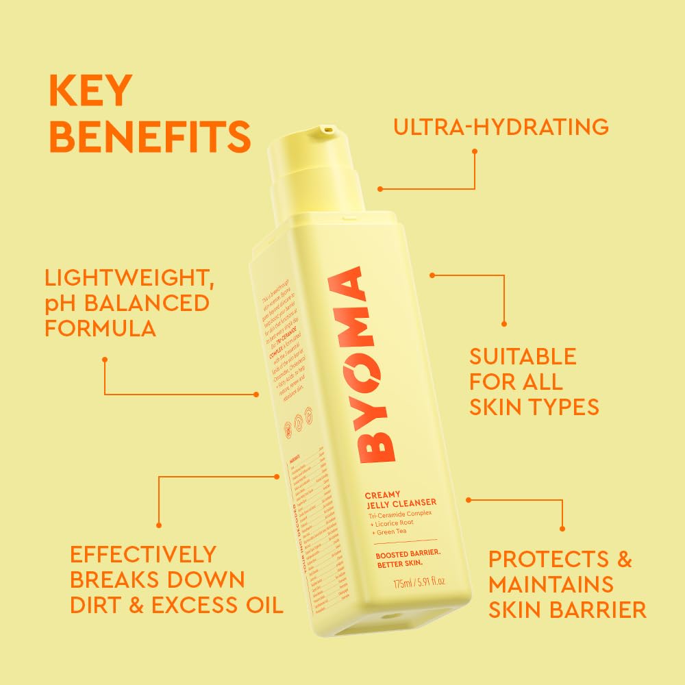 BYOMA non comedogenic jelly to cream facial cleanser pump packaging