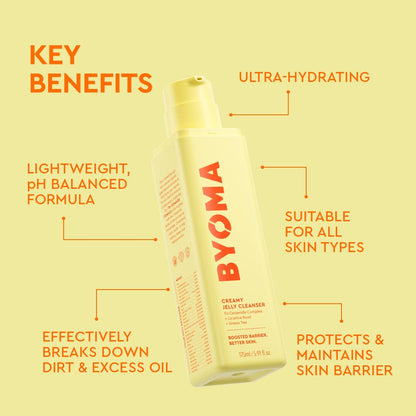 BYOMA non comedogenic jelly to cream facial cleanser pump packaging