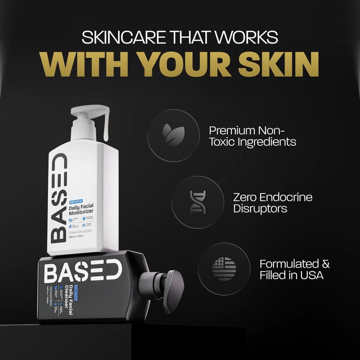Based Bodyworks Daily Skincare Duo pump dispenser close up