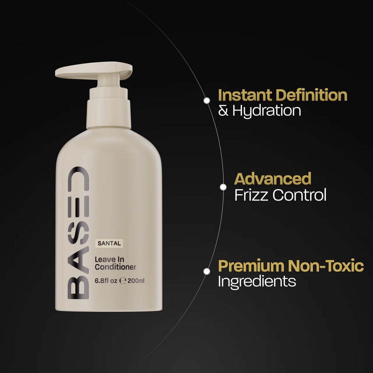 BASED Leave In Conditioner for instant frizz control and wavy hair definition close up view