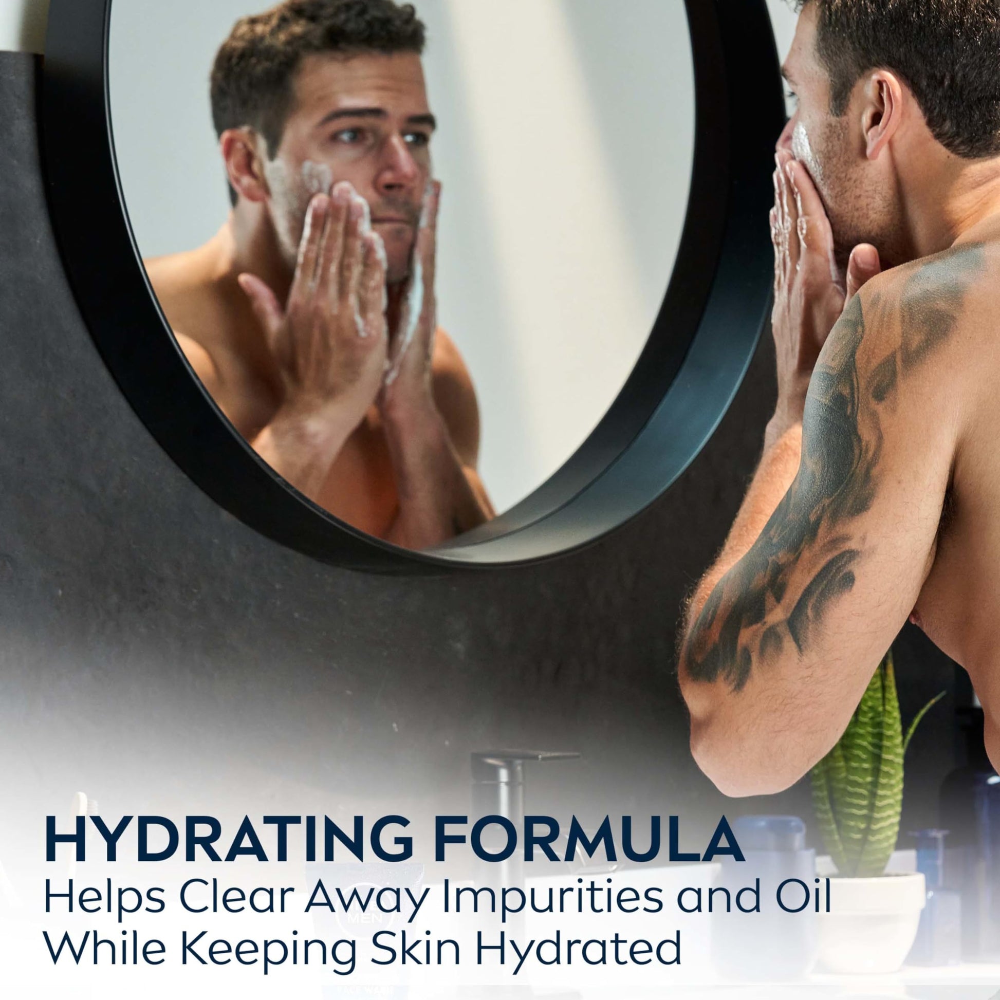 Nivea Men Maximum Hydration face wash in bathroom setting