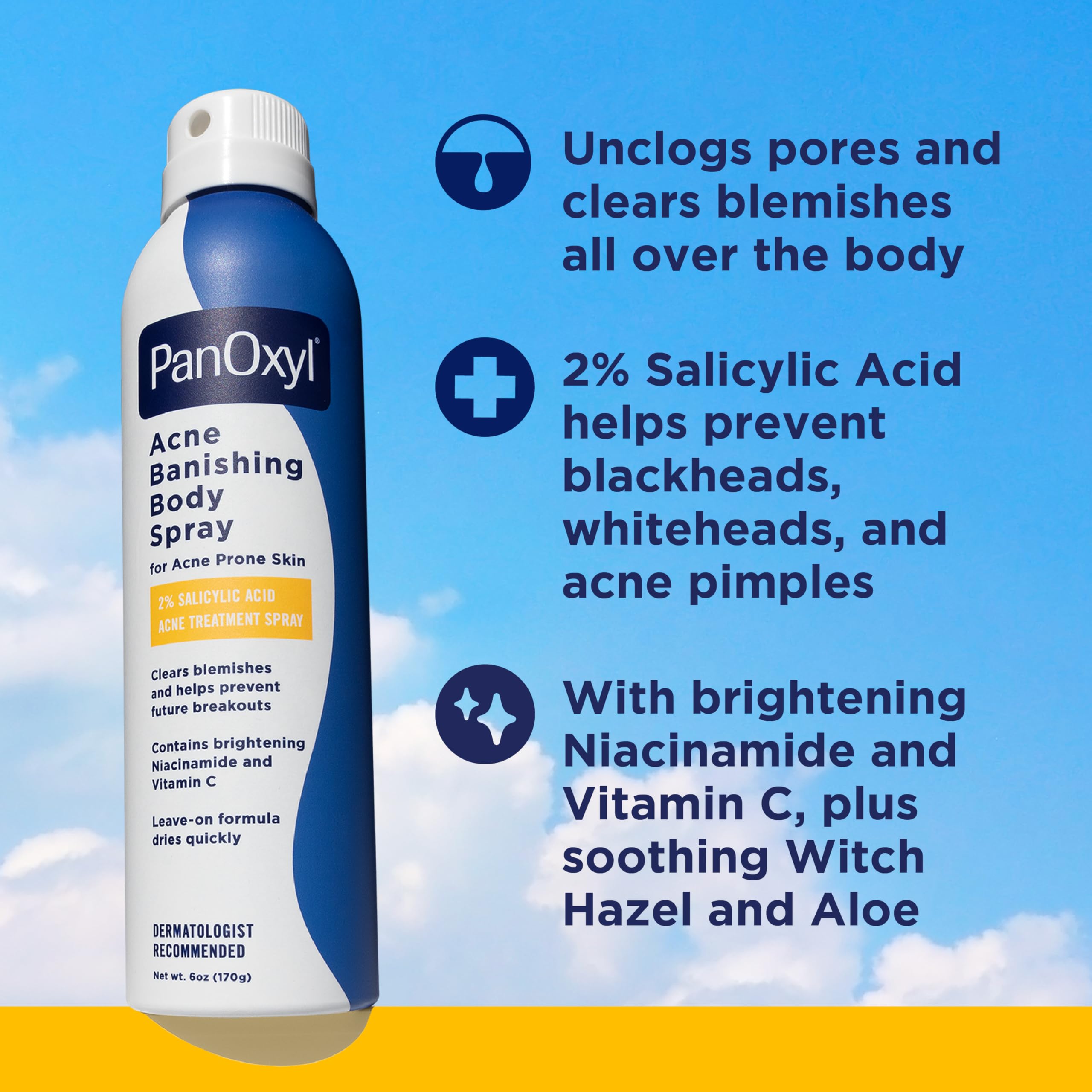 PanOxyl acne treatment spray key ingredients label
