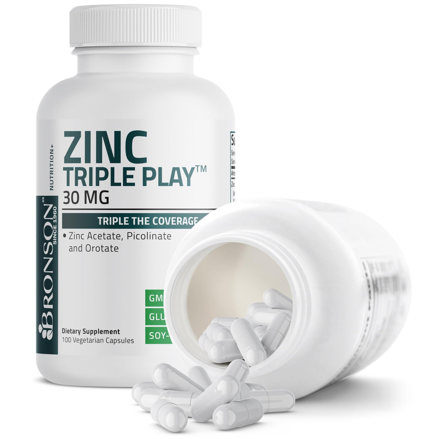 Bronson Zinc Triple Play container placed on a clean surface showcasing premium immune protection.
