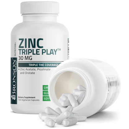 Bronson Zinc Triple Play container placed on a clean surface showcasing premium immune protection.