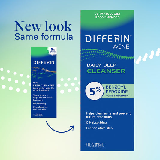 Differin Daily Deep Cleanser tube showing sensitive skin care directions