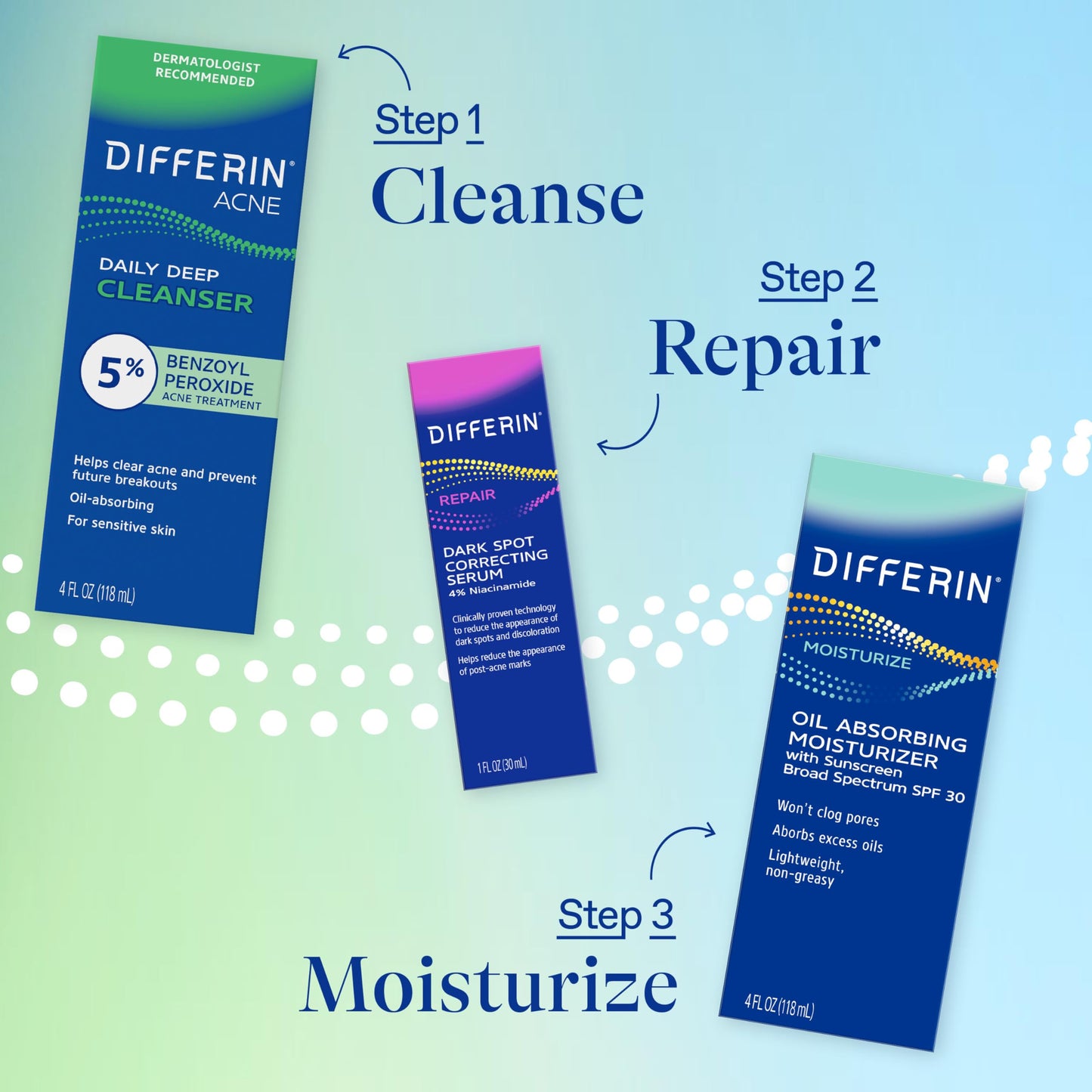 Differin daily deep cleanser four ounces packaging displayed on counter