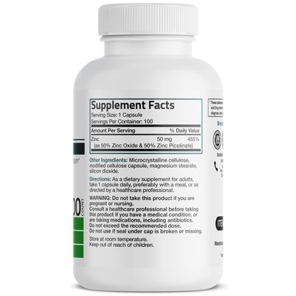 Bronson high potency zinc complex vegetarian capsules supplement facts label