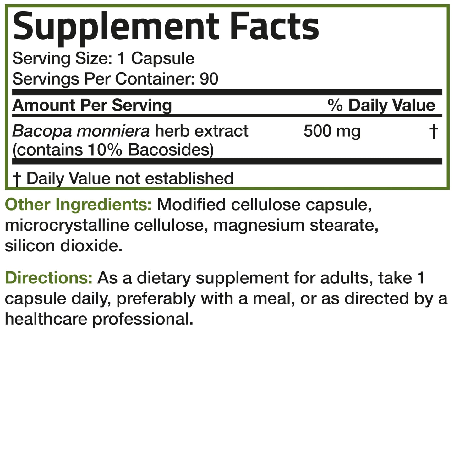 Bronson Bacopa Monnieri Extract 500mg premium brain health and adaptogenic stress relief capsules.