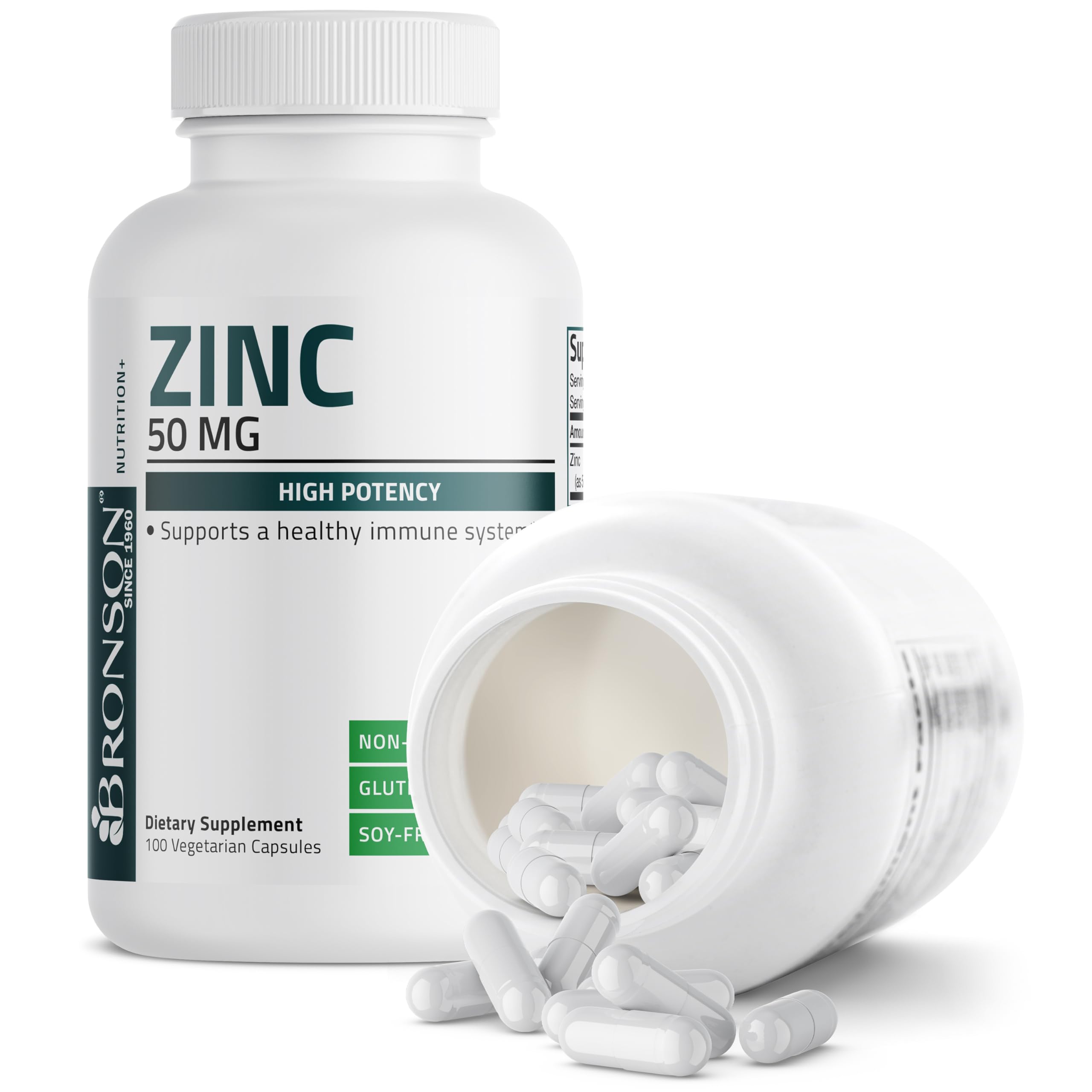 Non GMO and gluten free certified labels on Bronson zinc complex bottle