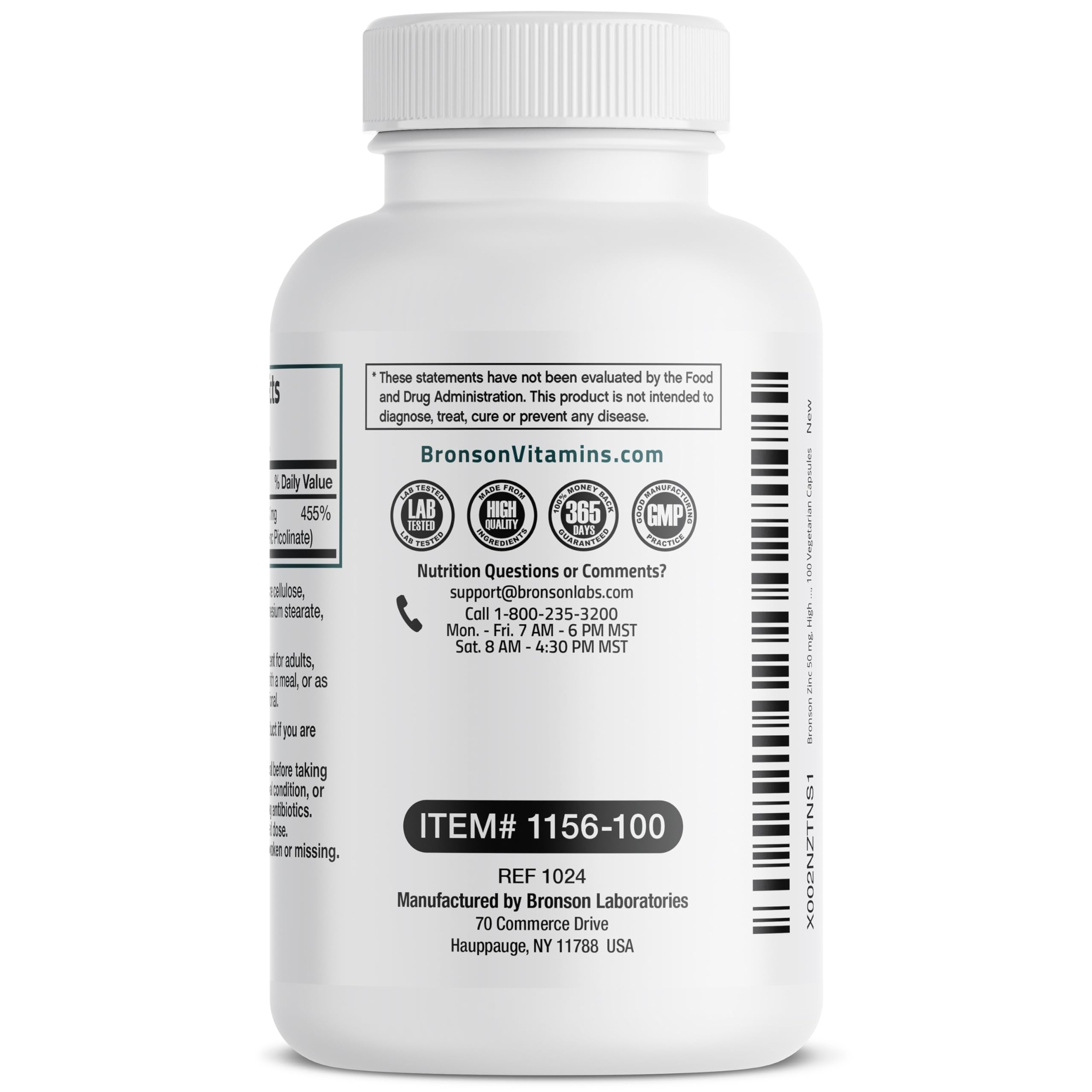 Close up view of Bronson zinc picolinate and oxide combination capsules