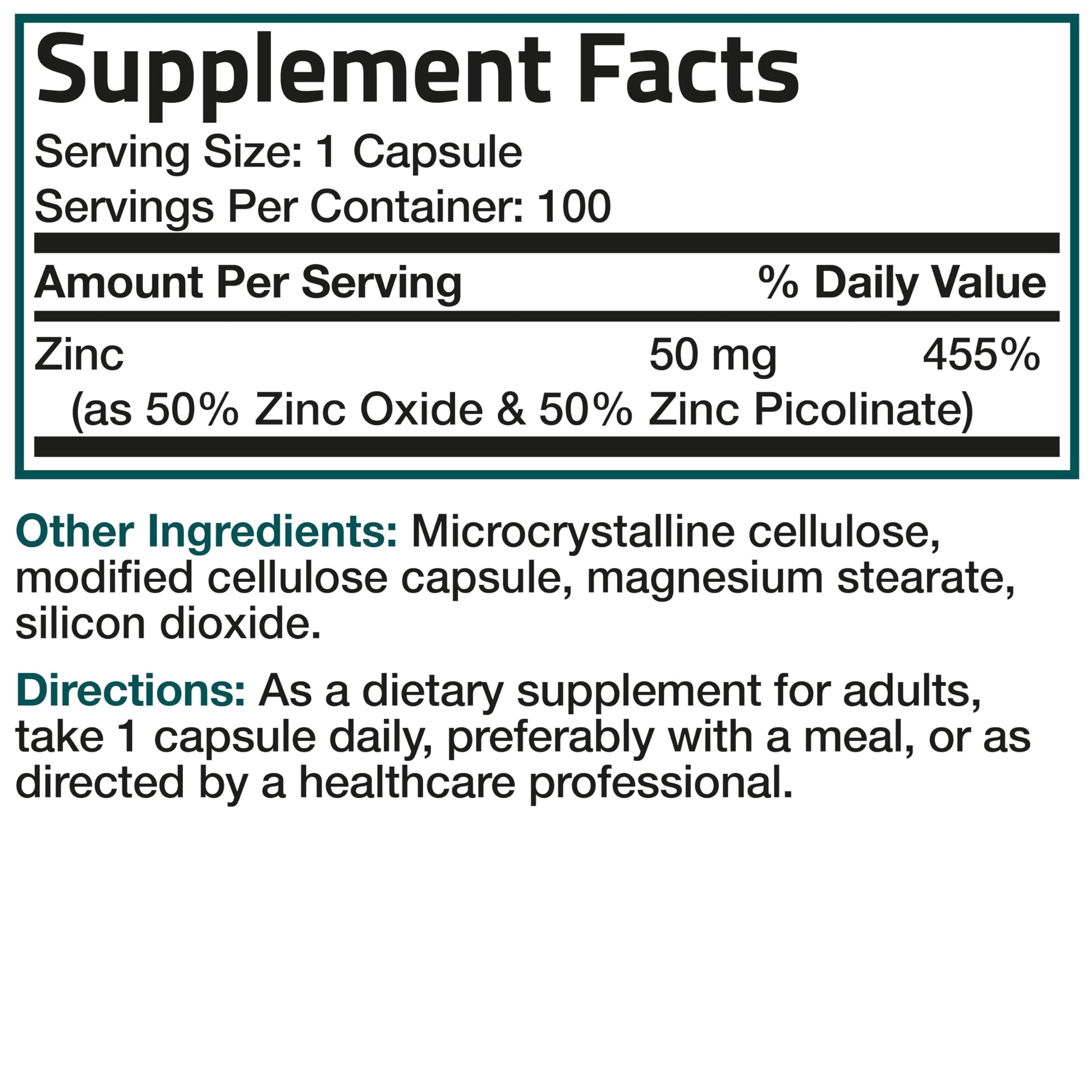 Bronson zinc one hundred vegetarian capsules bottle standing upright