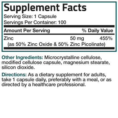 Bronson zinc one hundred vegetarian capsules bottle standing upright