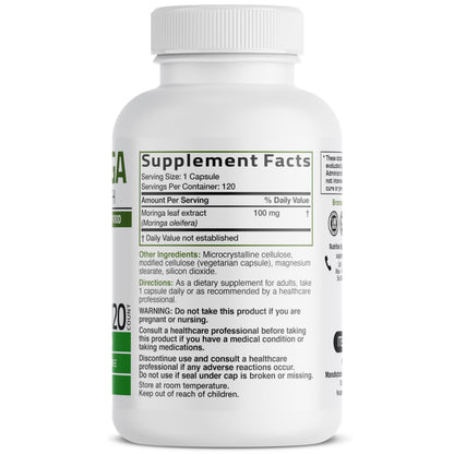 Bronson Moringa 120 vegetarian capsules label details