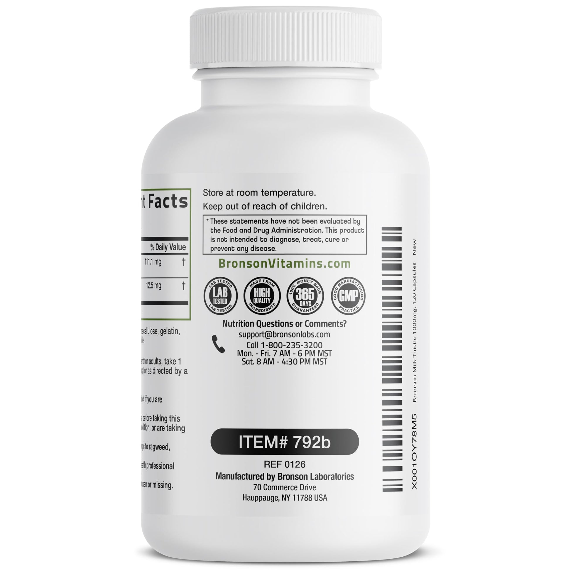 A single bottle of Bronson 1000 milligram herbal blend showcasing the clean amber packaging designed to protect potency.