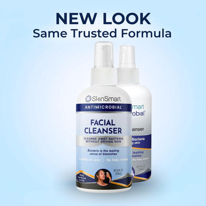 SkinSmart antimicrobial spray bottle showing acne treatment application