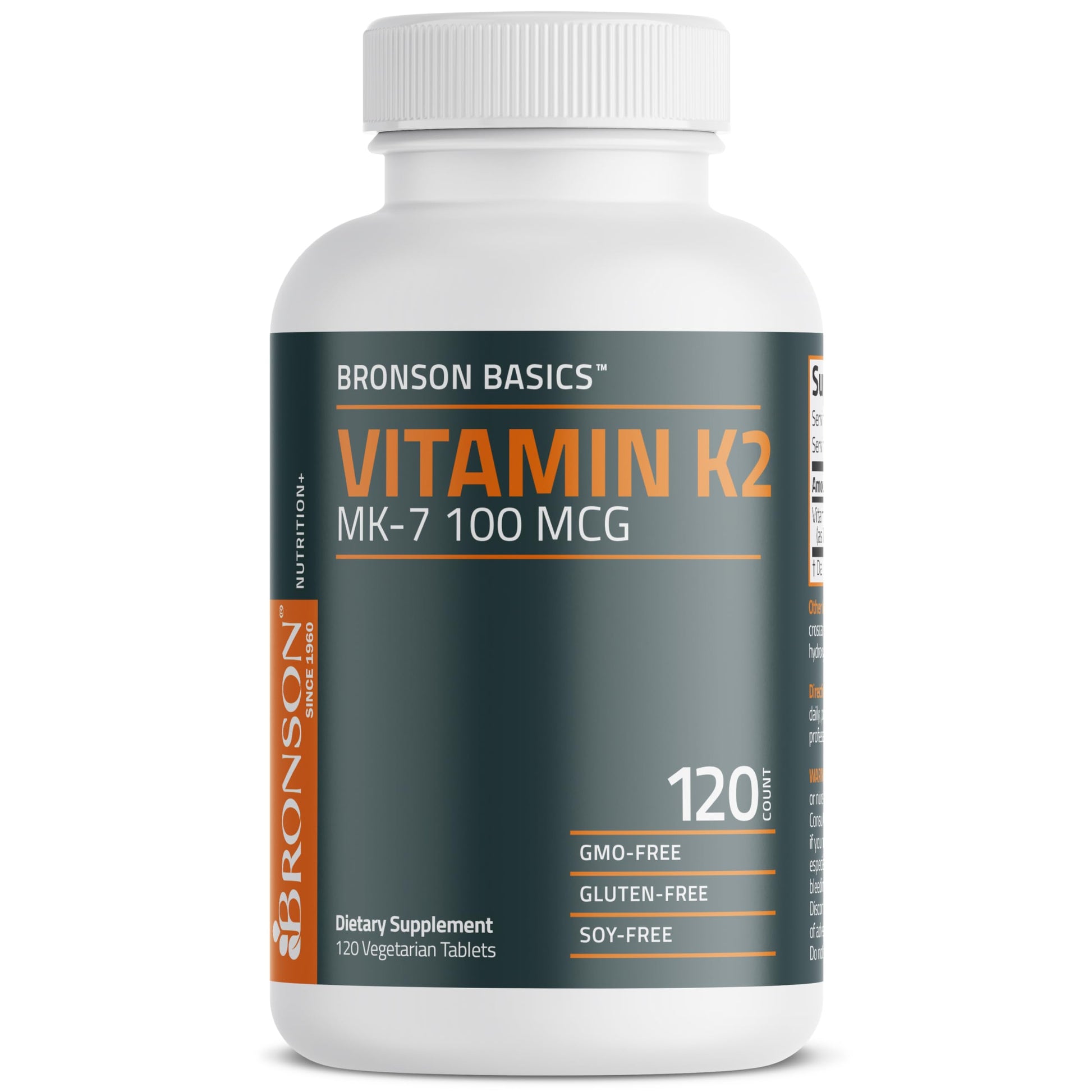 Bronson Vitamin K2 100mcg tablets four month supply packaging detail