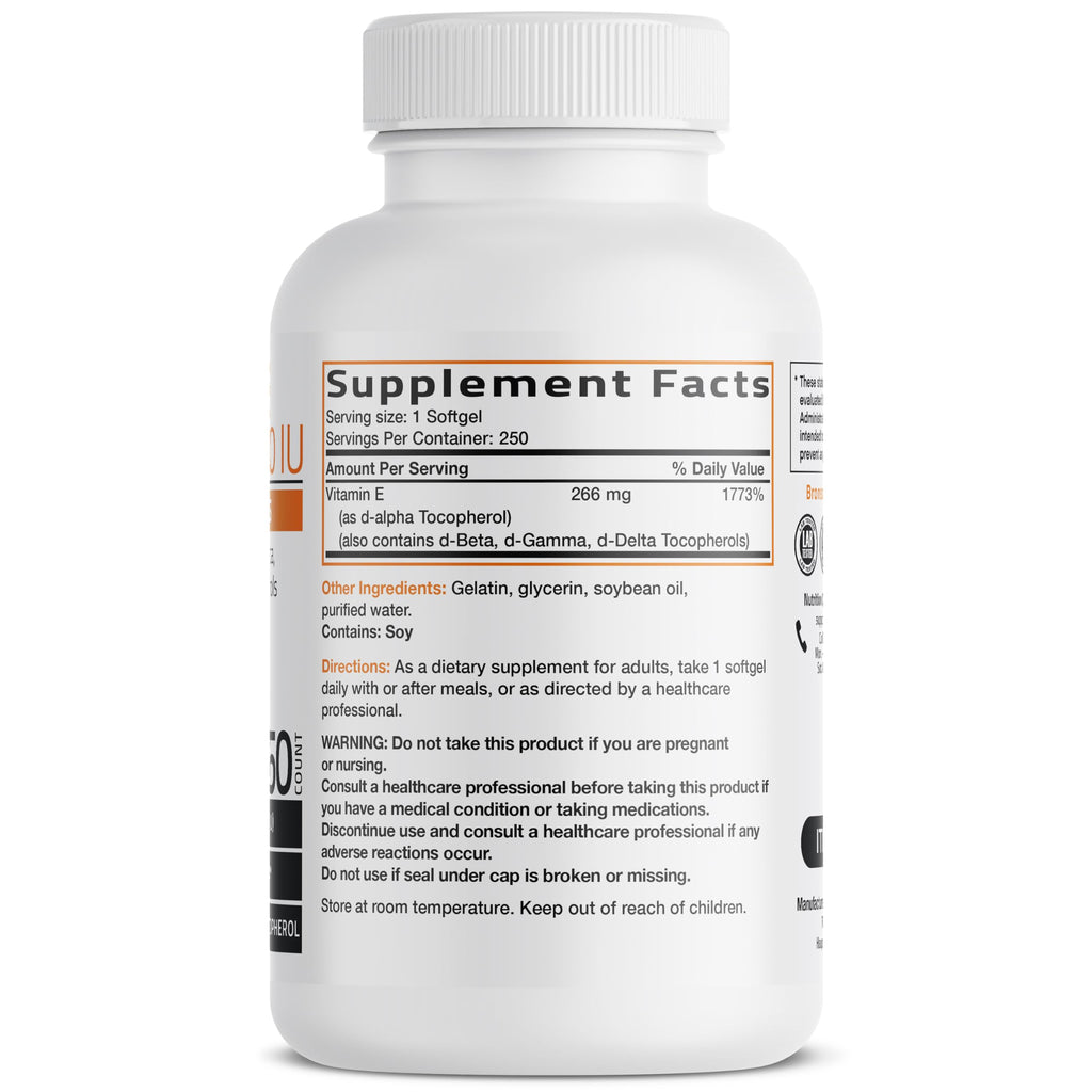 Bronson Vitamin E supplement label ingredient details