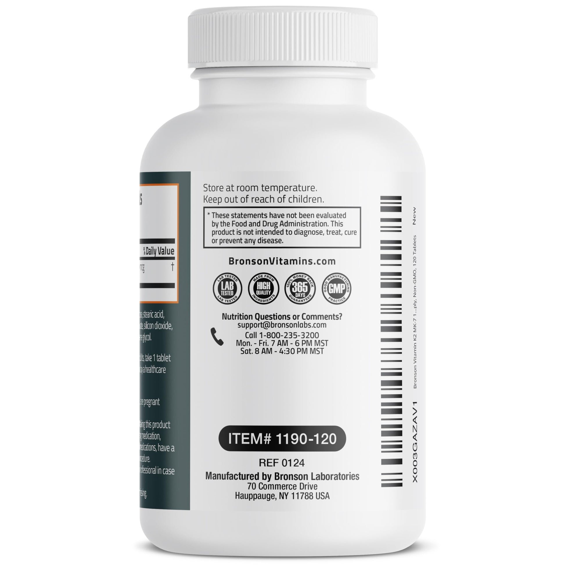 Bronson USA imported bioavailable Vitamin K2 supplement bottle instructions