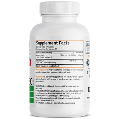 Bronson Vitamin K2 and D3 bone health supplement packaging details