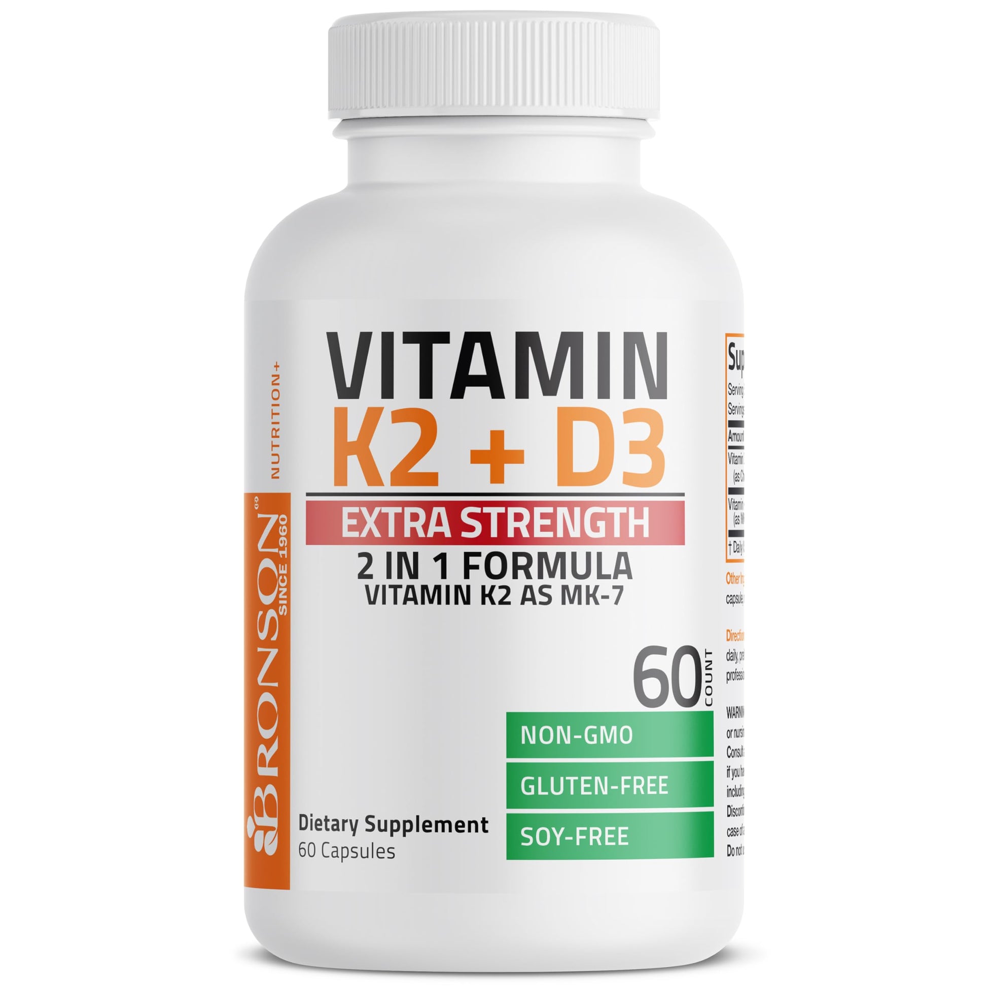 Authentic Bronson Vitamin K2 MK7 120 mcg plus D3 10000 IU dietary supplement capsule count