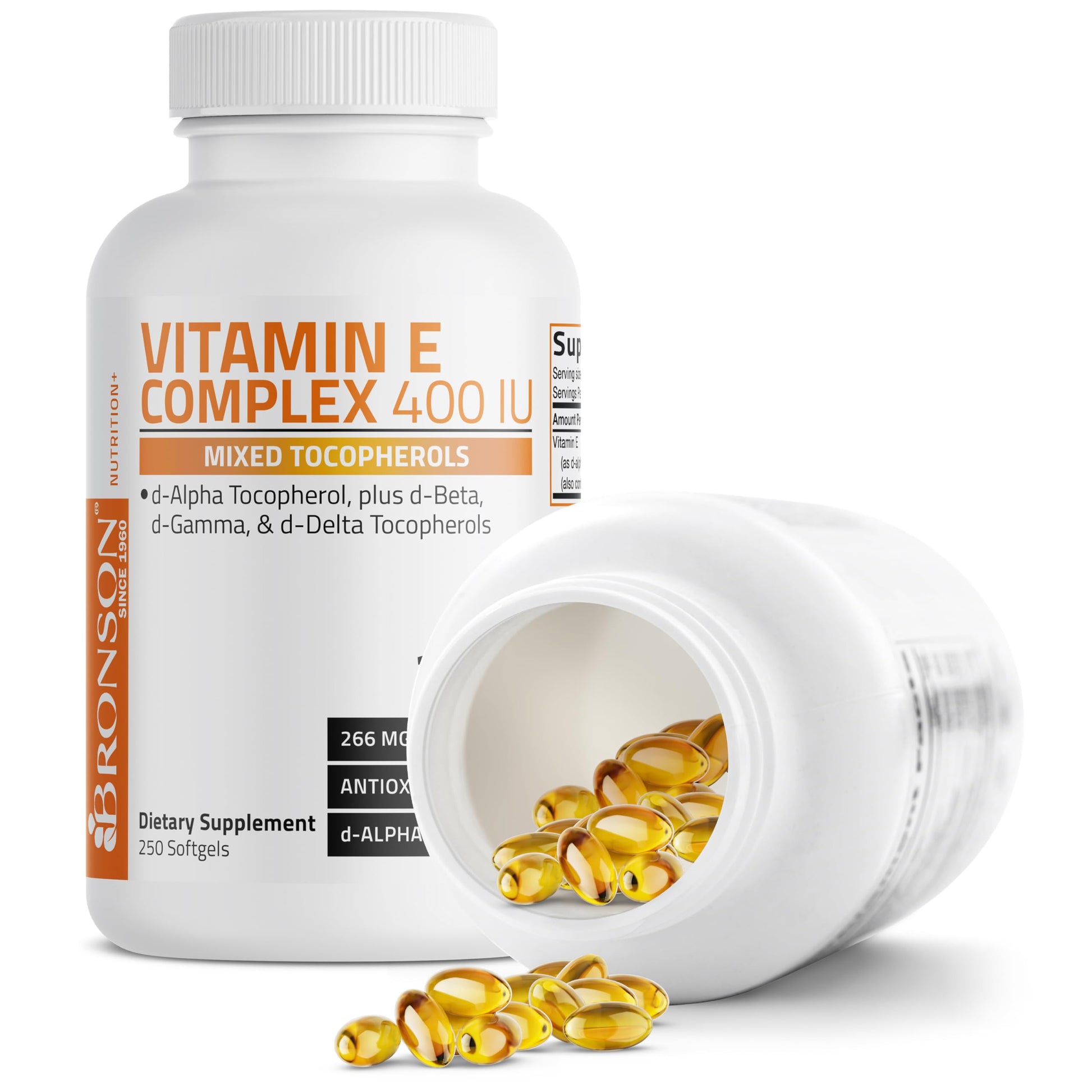 Close up of Bronson natural d-alpha tocopherol dietary supplement bottle seal for authenticity