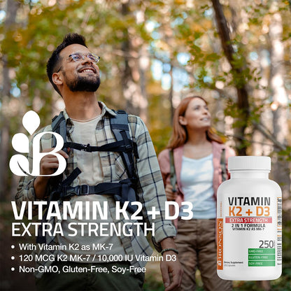 Imported Bronson Vitamin K2 MK7 showing non GMO gluten free product certifications