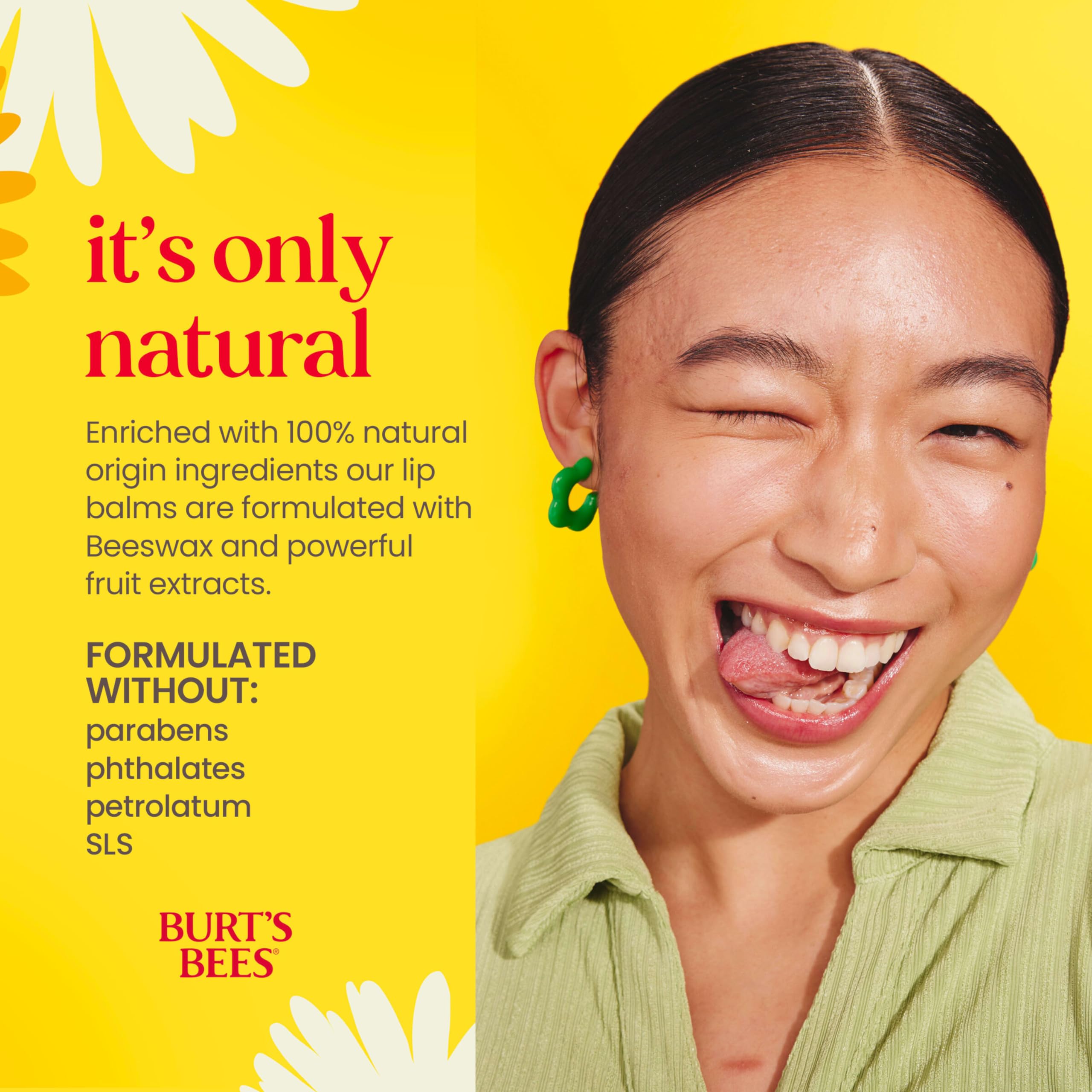 Burt's Bees 100 percent natural origin moisturizing lip balm packaging details