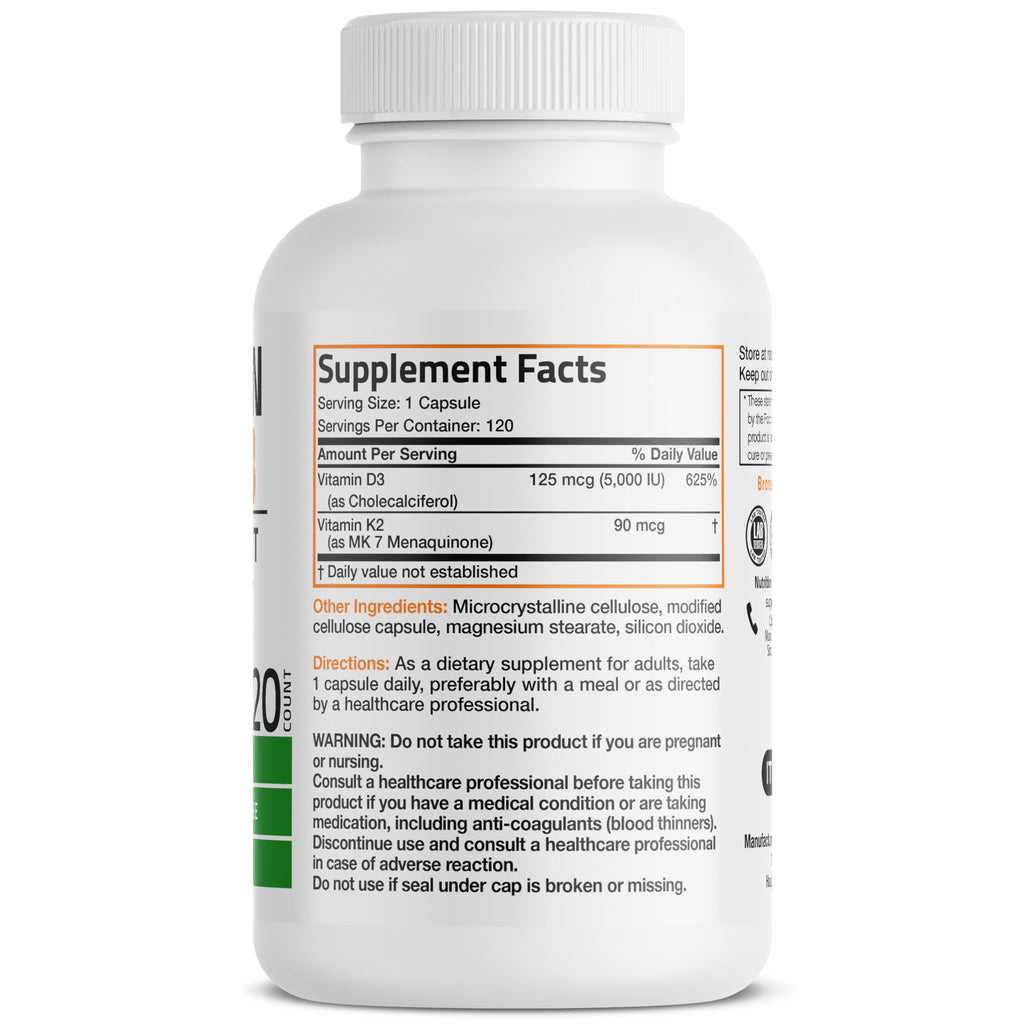 Bronson Vitamin K2 capsules supplement facts label