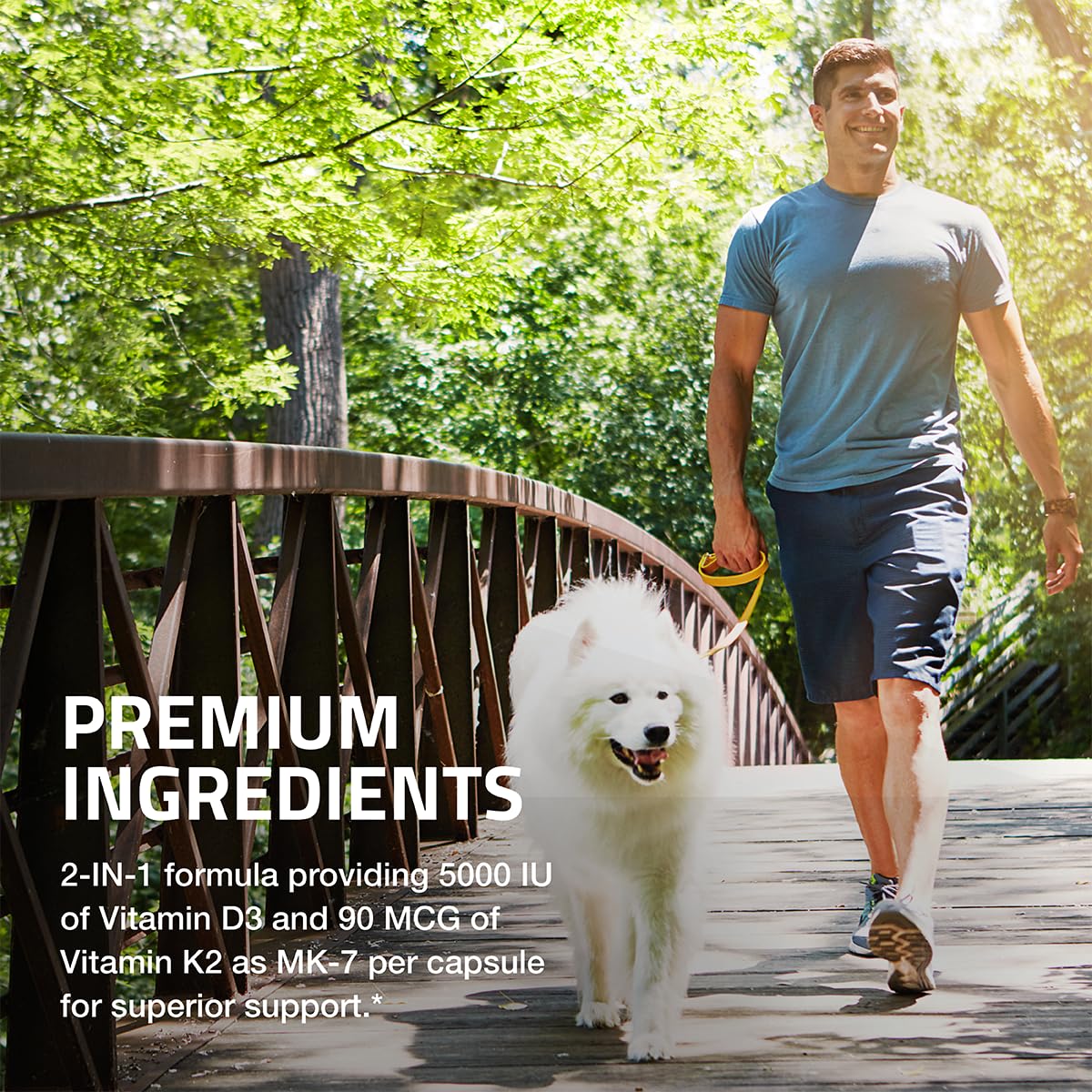 Bronson Vitamin D3 and K2 120 count bottle side angle