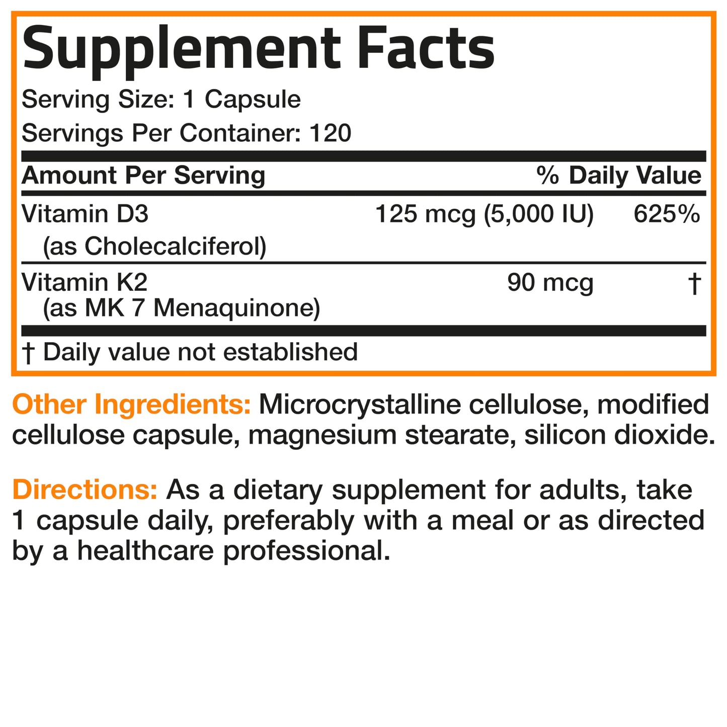 USA imported Bronson Vitamin K2 MK7 package detailing manufacturing standards and clean formula info