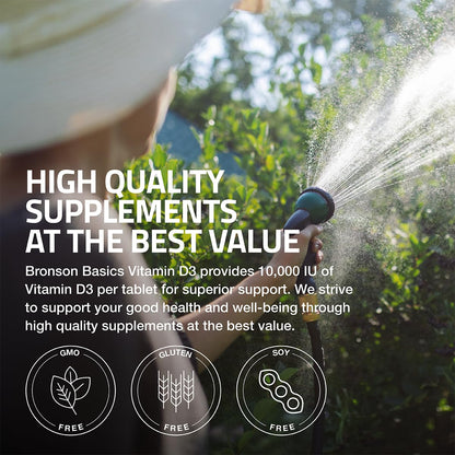 Authentic Bronson Vitamin D3 10000 IU non GMO gluten free wellness bottle