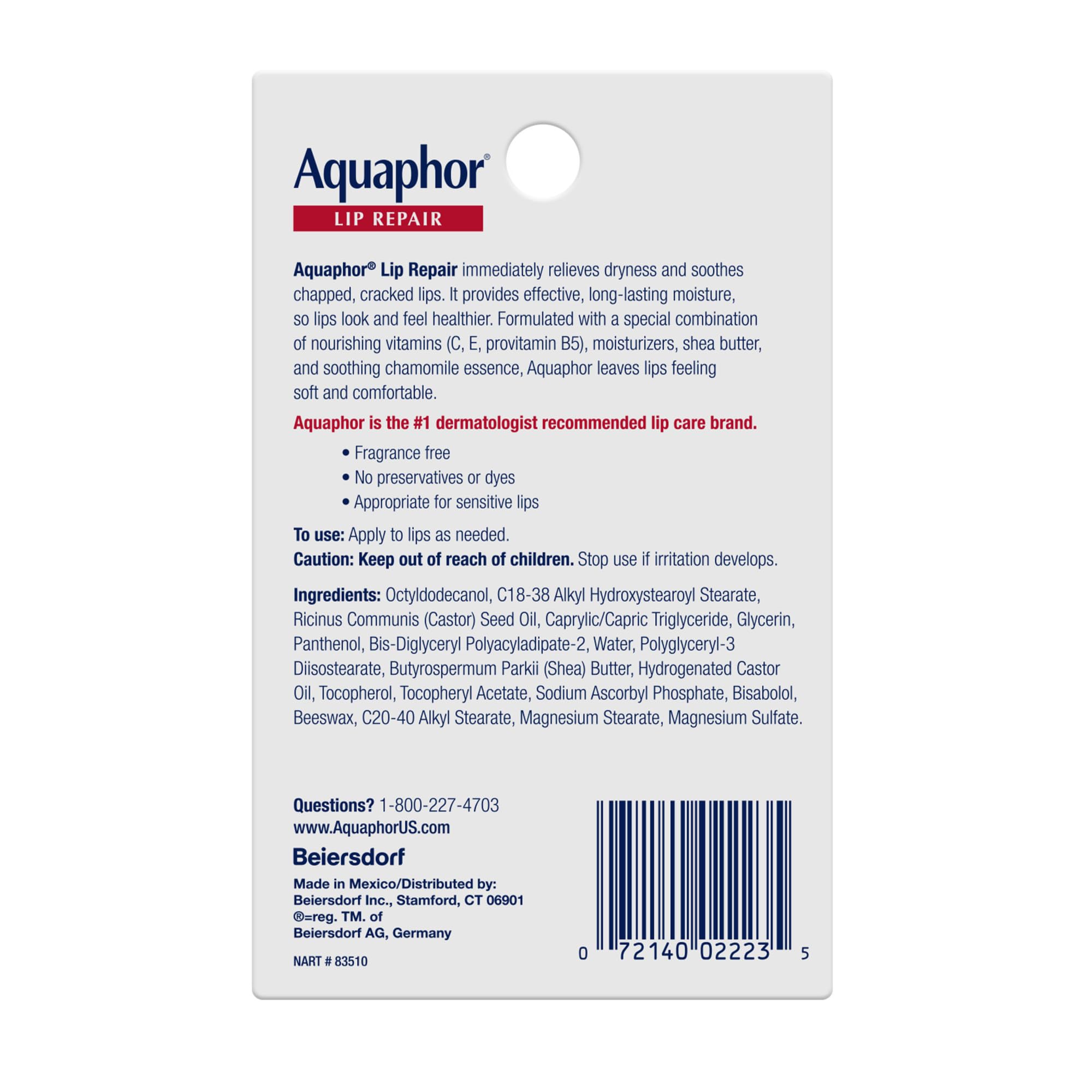 Aquaphor moisturizing lip treatment dual pack.