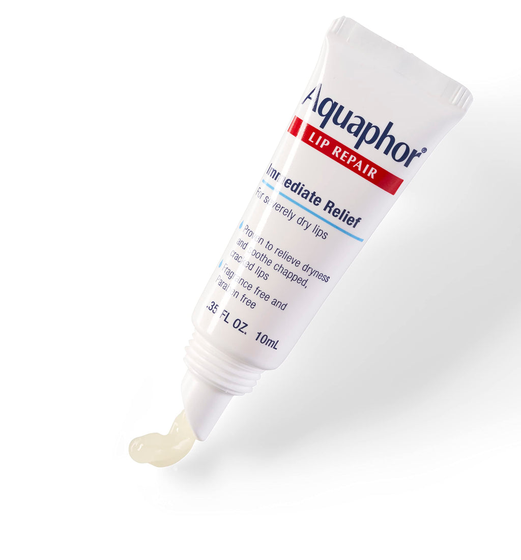 Aquaphor lip care ointment packaging for sensitive skin.