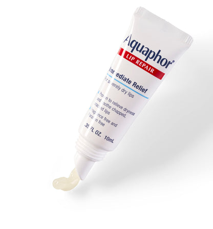 Aquaphor lip care ointment packaging for sensitive skin.