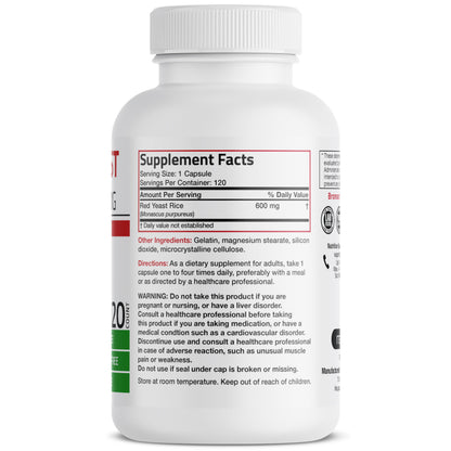 Bronson Red Yeast Rice supplement 120 capsules label detail
