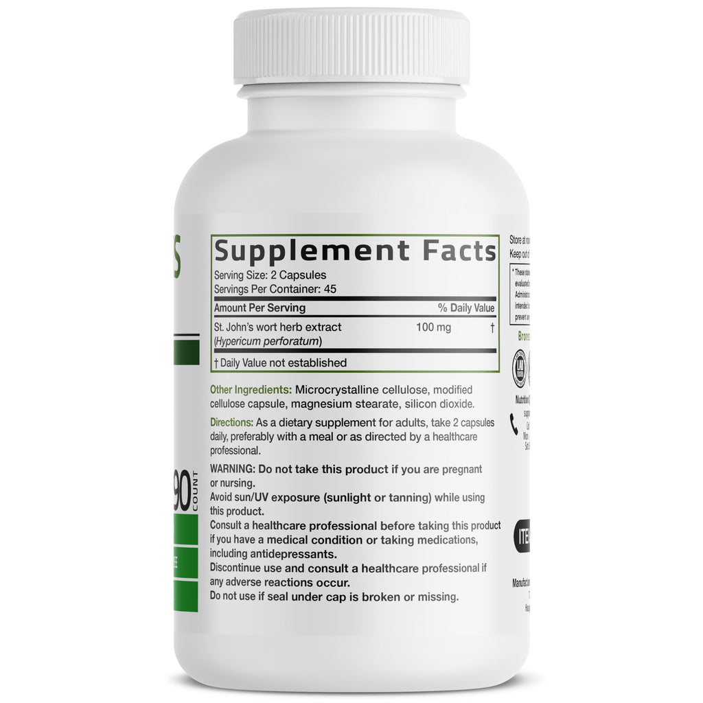 Bronson Hypericum Perforatum 700mg supplement facts label showing extract ingredients