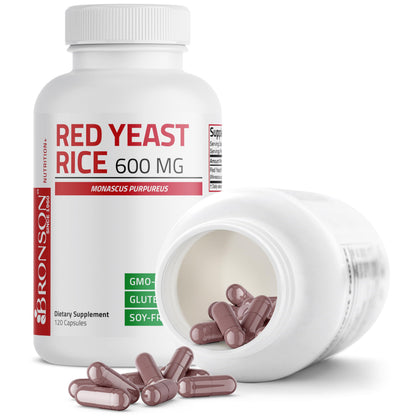 Side view of Bronson Red Yeast Rice bottle in original packaging