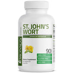 Bronson St Johns Wort 90 capsules packaging highlighting non-gmo and gluten-free seals