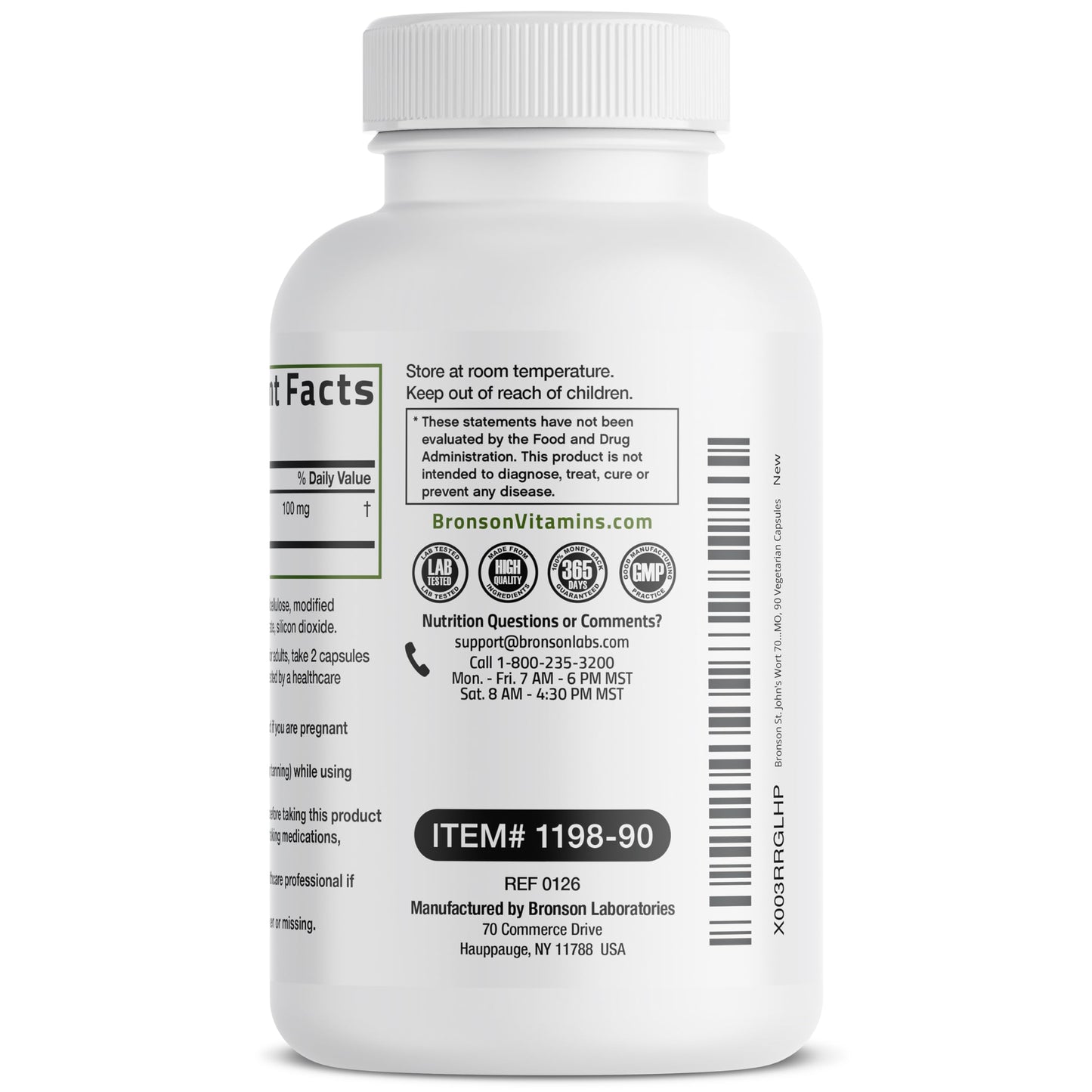 Close-up of the vegetarian capsules of Bronson St John's Wort 700mg extract formula